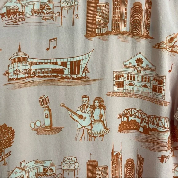 KATIE KIME Pink PJ Set Button Top & Shorts Nashville Johnny Cash & June Sz L - Picture 5 of 15